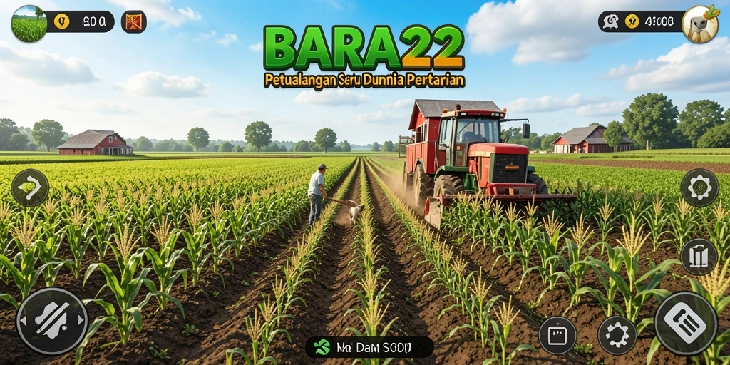 Screenshot gameplay menunjukkan aktivitas bertani di ladang yang indah.