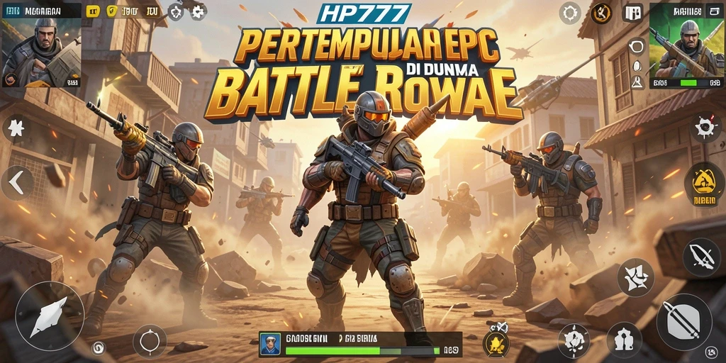 Screenshot HP777 menampilkan pertempuran seru dalam game Battle Royale.