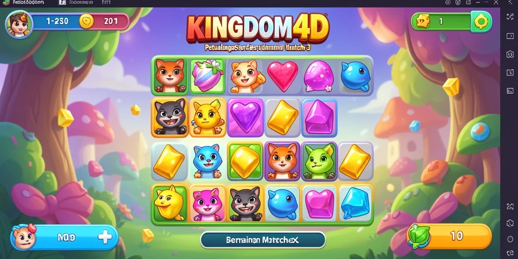 Tampilan gameplay KINGDOM4D dengan kombinasi warna cerah dan tantangan Match-3.