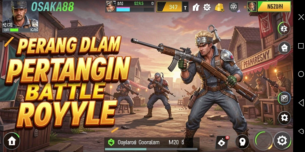 Screenshot OSAKA88 memperlihatkan aksi menegangkan di arena Battle Royale.