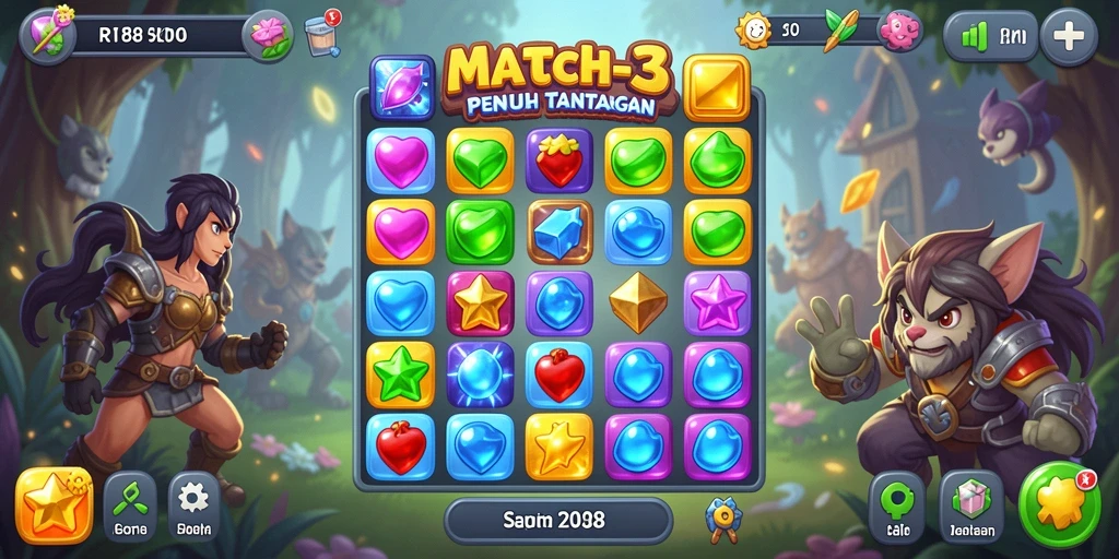 Tampilan menarik gameplay RI188 dengan gameplay Match-3 yang dinamis.